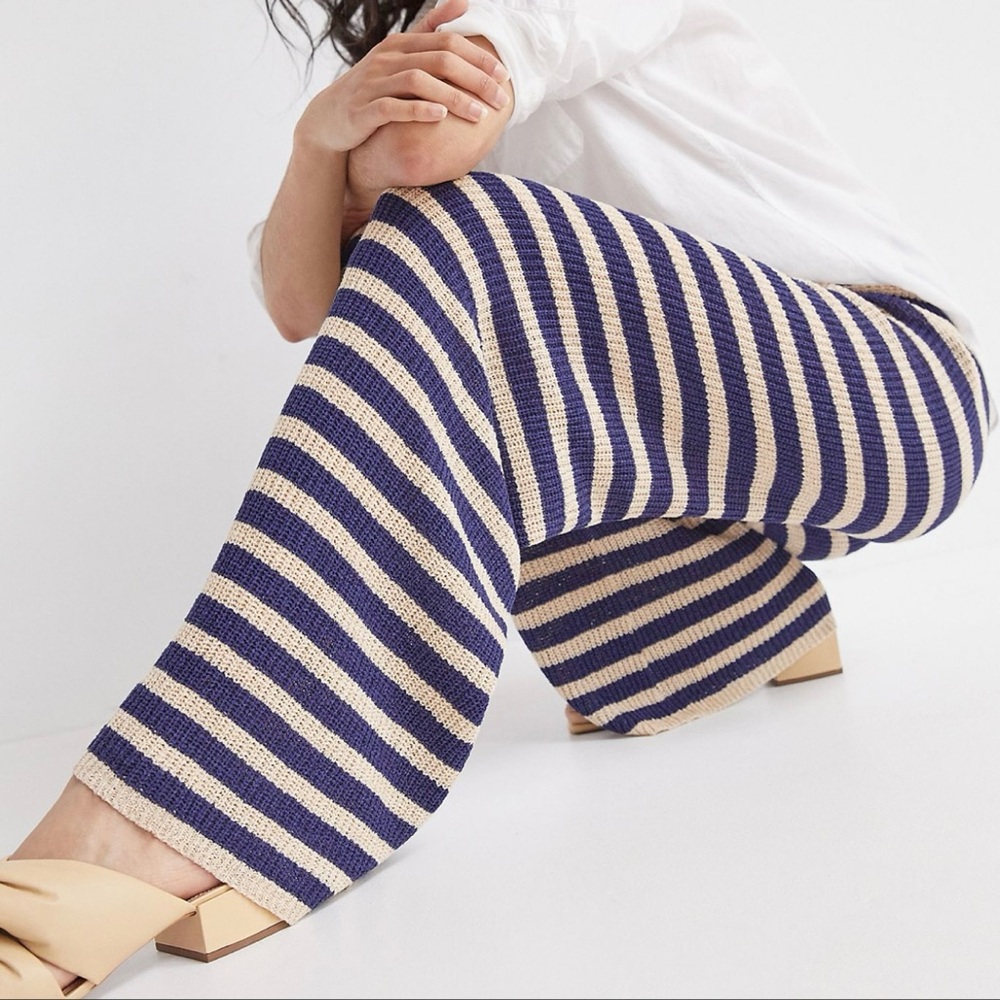 Anthropologie | Flat White Striped Knit Pants | Size M